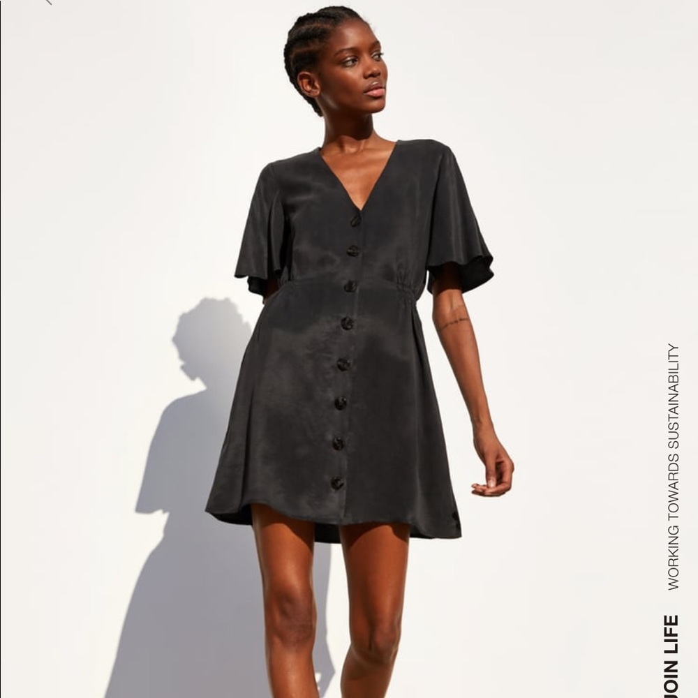 Zara Black Fan Sleeve Button Down Flare Dress M